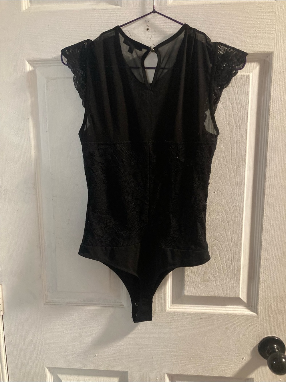 Dynamite Black Lace Flutter-Sleeve Bodysuit